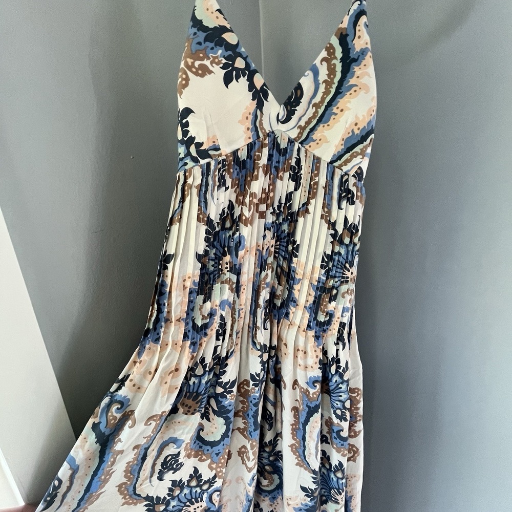 $484 TIBI Isabella Maxi Dress 100% SILK Ivory Blue Paisley Size‎ 4
